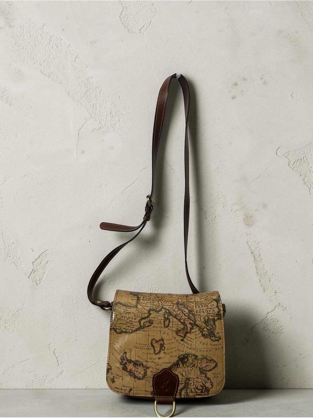 Patricia Nash Ilina European Map Leather Flap Crossbody Saddle Bag Purse